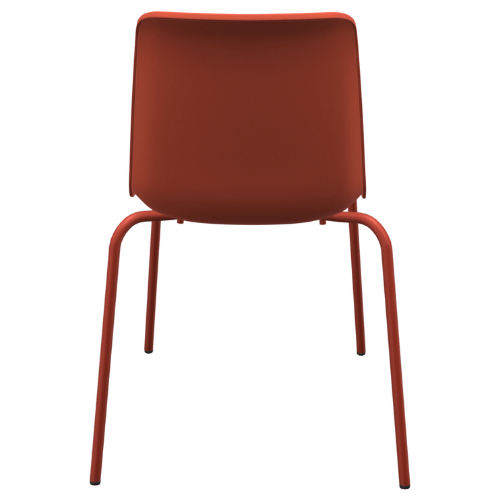Vue arrière de la chaise de restauration Paris dans une teinte rouge moderne avec un cadre en acier entièrement thermolaqué rouge – un mobilier de restauration durable et plein de caractère.