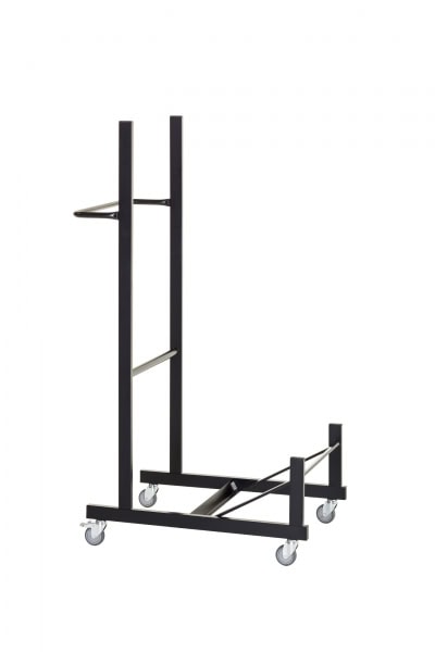 Chariot de transport noir à roulettes pour chaises empilables Paris – outil efficace pour ranger les chaises de restauration lors d'événements ou d'installations.