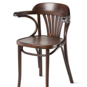 Wooden café chair with armrests and curved back, classic Thonet design in dark brown wood