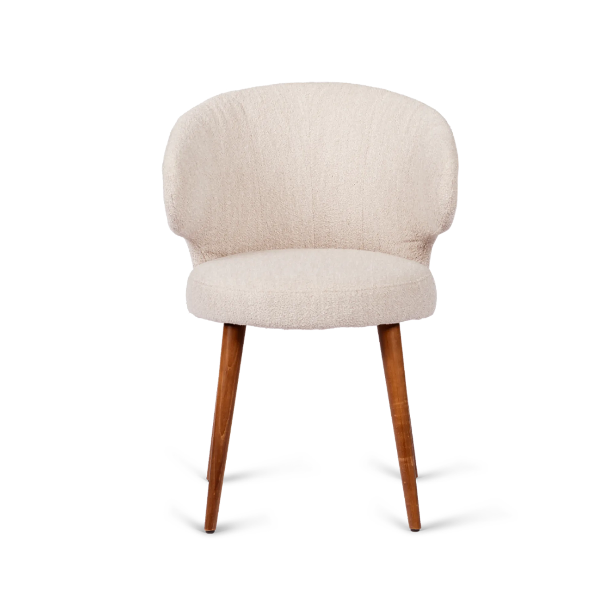 Front view of the Chicca dining chair with a comfortable seat and rounded backrest